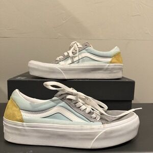 Vans Old School Platform Sneakers Women's 8 Gray/Blue Color Block Suede
